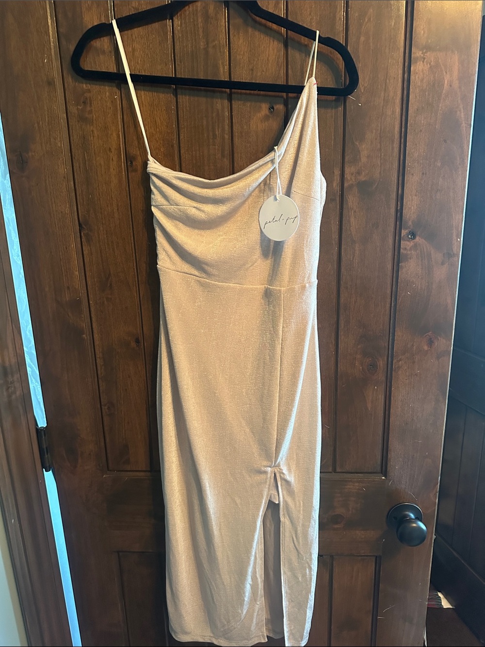 NWT Petal & Pup Beige One Shoulder Midi Slip Dress